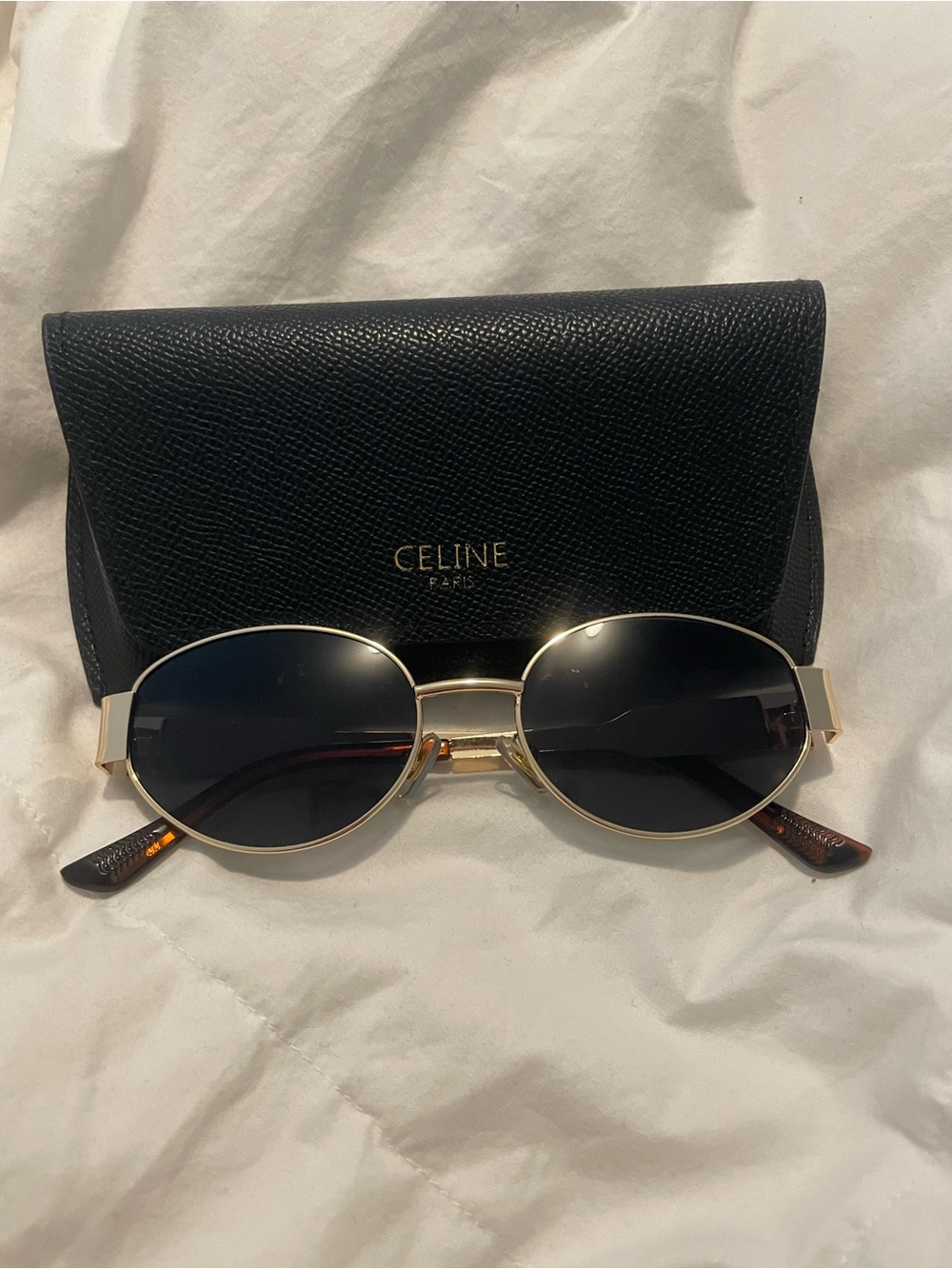 CELINE fashion Gold Frame Black Lens Women's Sunglasses